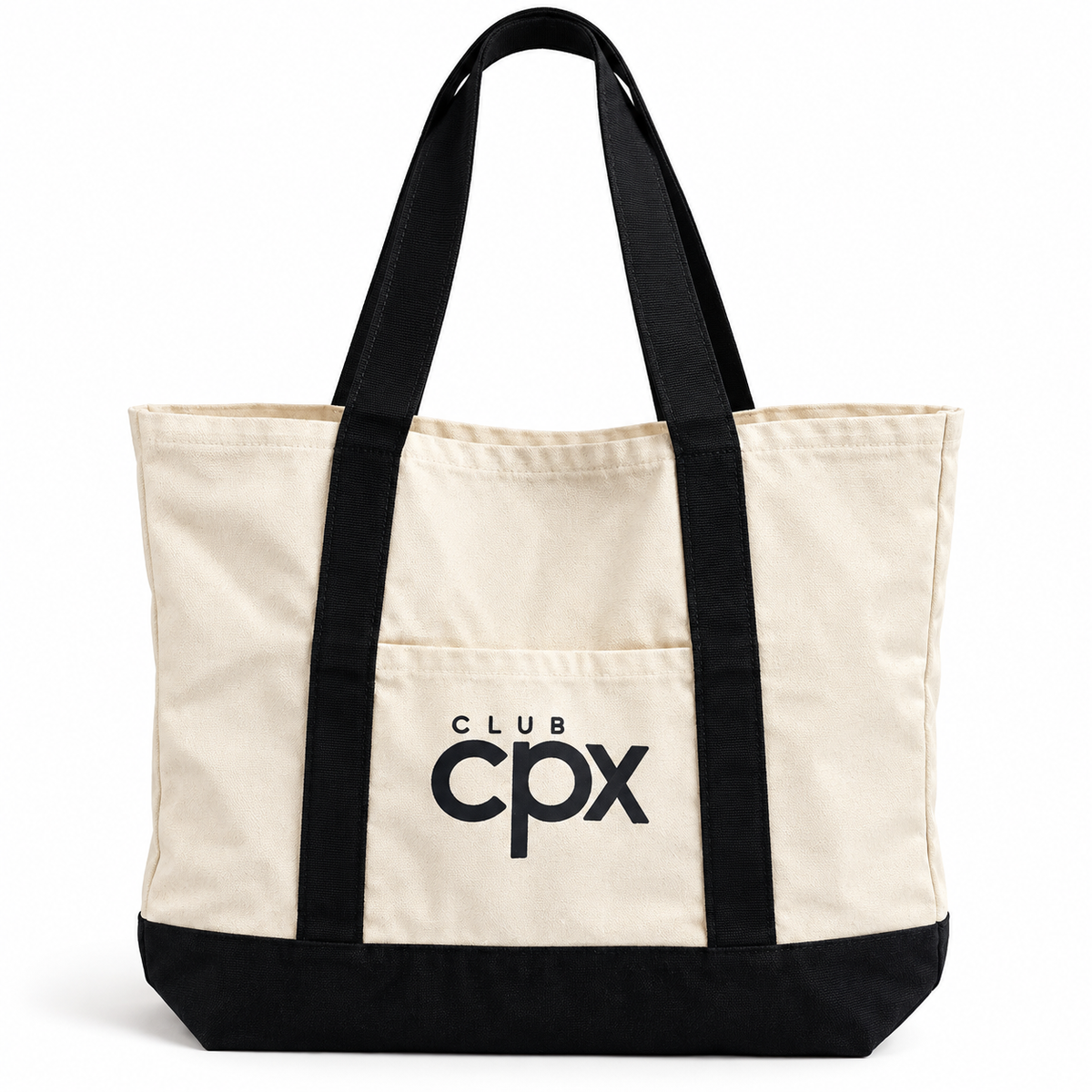 CPX Club Tote in natural canvas with black base and handles