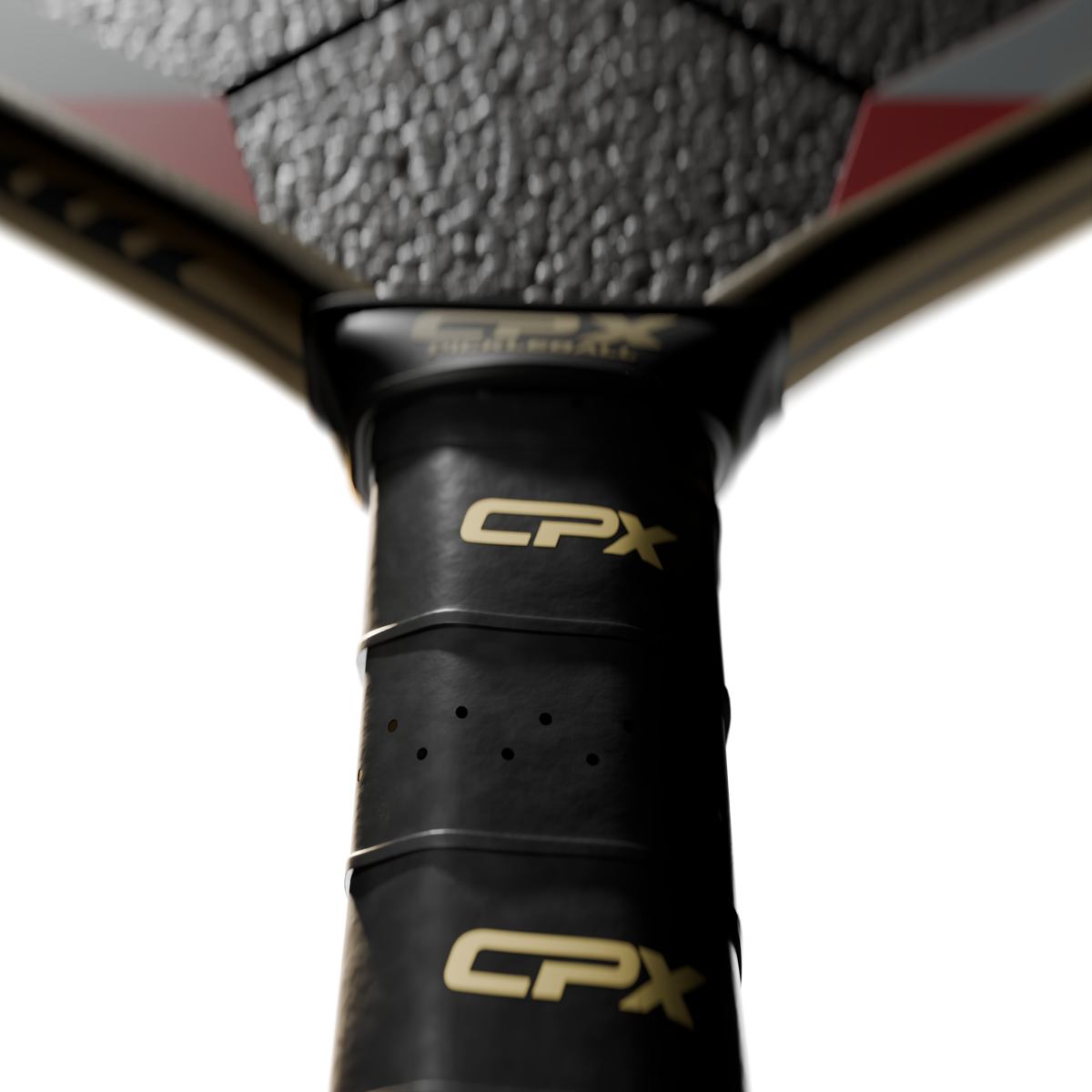 The RIPSAW throat with the face removed, showing the foam core above the handle